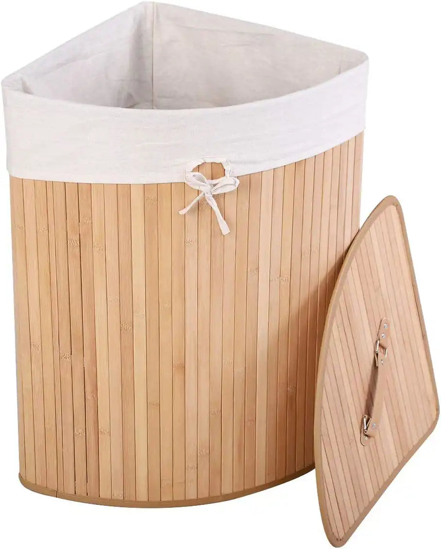 Panier à linge élégant en bois de bambou avec sac de doublure amovible