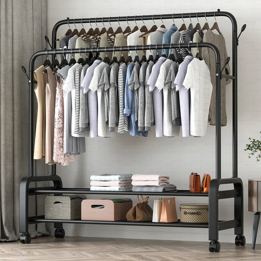 Grande Porte-Manteau En Métal Vêtements Double Pôle,Support Cintre à Chaussures